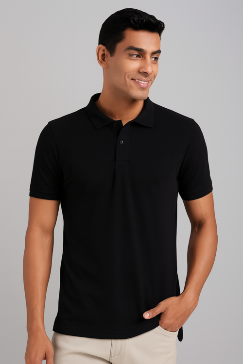 Men's Cotton Solid Polo T-shirt, Black (Size-S)